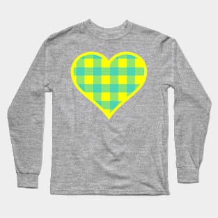 Yellow and Blue Buffalo Plaid Heart Long Sleeve T-Shirt